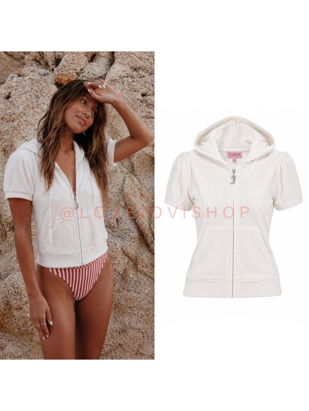 Juicy Couture White Short-Sleeve Zip Hoodie